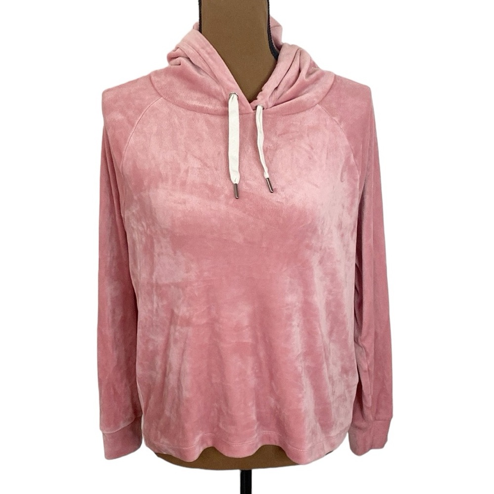 J Crew Factory light pink velour drawstring tie hoodie size S